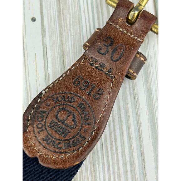 Vintage 90s Dooney & Bourke Wool Surcingle Blue Red Stripe Belt Brass Leather 30 - Picture 2 of 8